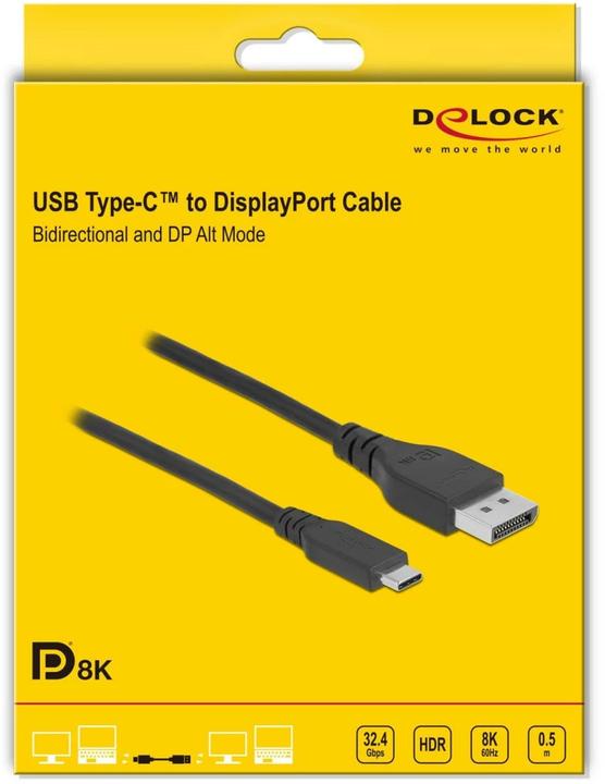 Produktbild Delock Kabel Bidirectional, 8K 60Hz USB Type-C - DisplayPort, 0.5 m (0.50 m, DisplayPort, USB Typ C)