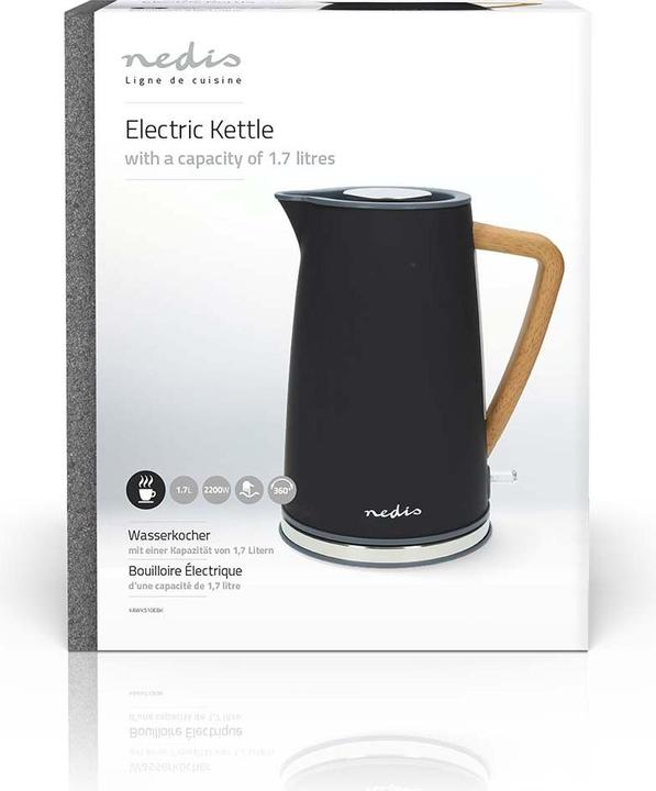 Actual product image Nedis Kettle | 1.7 l | Soft-Touch | Black | Rotates 360 degrees | Concealed heating element | S (1.70 l)