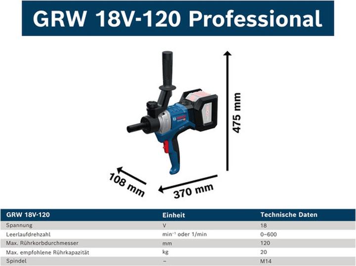 Produktbild Bosch Hausgeräte Bosch Rührwerk GRW 18V-120 (solo, C)