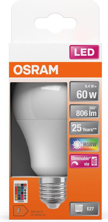 Image du produit Osram Lampes Led Retrofit Rgbw avec télécommande (E27, 60 W, 806 lm, 1 x, G)