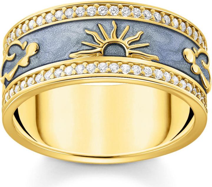 Thomas Sabo Ring blau mit kosmischen Symbolen vergoldet (58, 925 Silber)