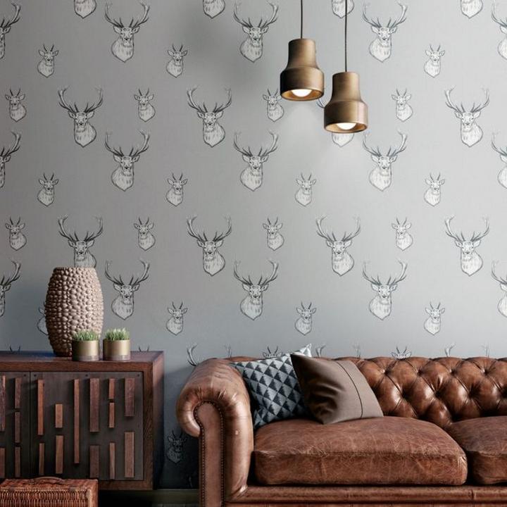 Actual product image Muriva Catherine Lansfield Stag Head Wallpaper