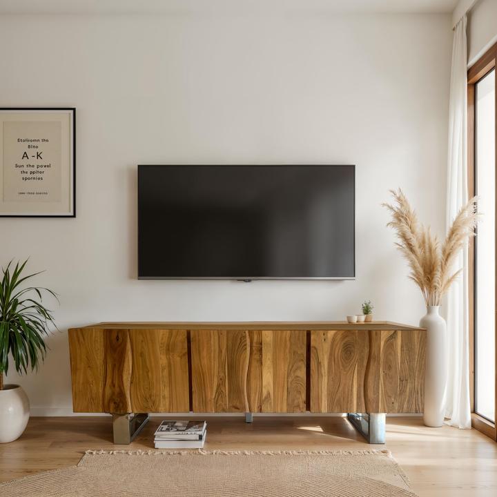Actual product image FineBuy TV Schrank Lowboard 160 cm Holz Massiv Fernsehkommode Fernsehschrank