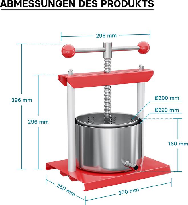 Actual product image Wiltec Fruit press Wine press steel 6 l stainless steel basket Fruit press Berry press