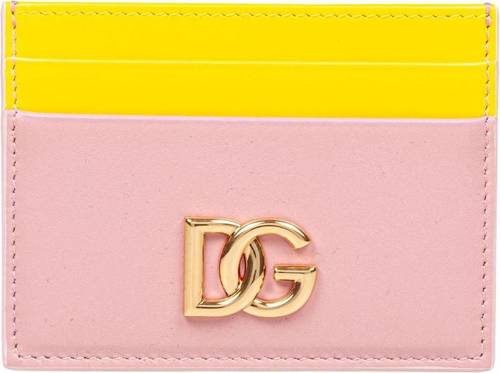 Actual product image Dolce & Gabbana leather card holder with dg logo color pink and yellow