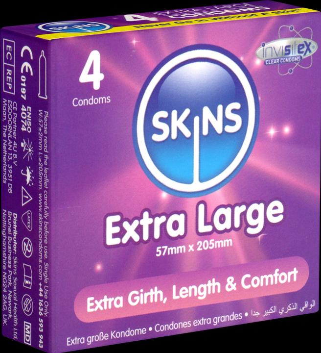 Actual product image Skins Extra Large" 4 XXL condoms made of crystal clear latex - without latex odour (4 pcs.)