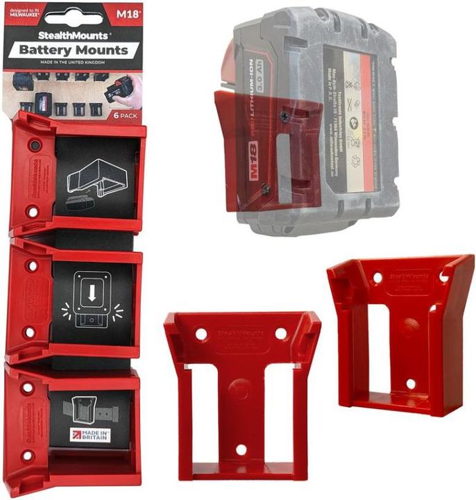 Actual product image StealthMounts BM-MW18-RED-6 Rote Batteriehalter für Milwaukee M18 18v (6er Pack)