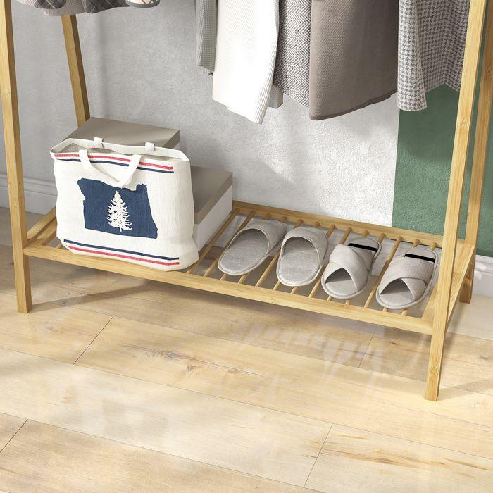 Produktbild Swisshandel24 Garderobenständer mit Schuhablage, Hutablage, Bambusrahmen, 110x42x152cm, Natur
