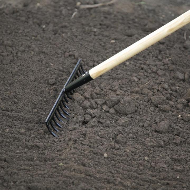 Actual product image Freund Victoria Rake, 66146 Garden rake, made of steel in silver, working width: 40 cm, without handle, handle
