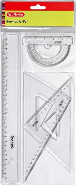 Herlitz Geometry and drawing triangle (office, school) Geometry set 4-piece plastic transparent (190 mm)