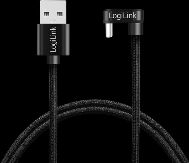 Productafbeelding LogiLink USB 2.0 Type-C kabel, C/M 180° naar USB-A/M, aluminium, zwart, 2 m (2 m, USB 2.0, 20 W)