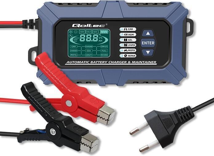 Produktbild Qoltec Inteligentna mikroprocesorowa ładowarka z testerem baterii i funkcją naprawy 12V | 6A | LCD | (12V, 6 A)
