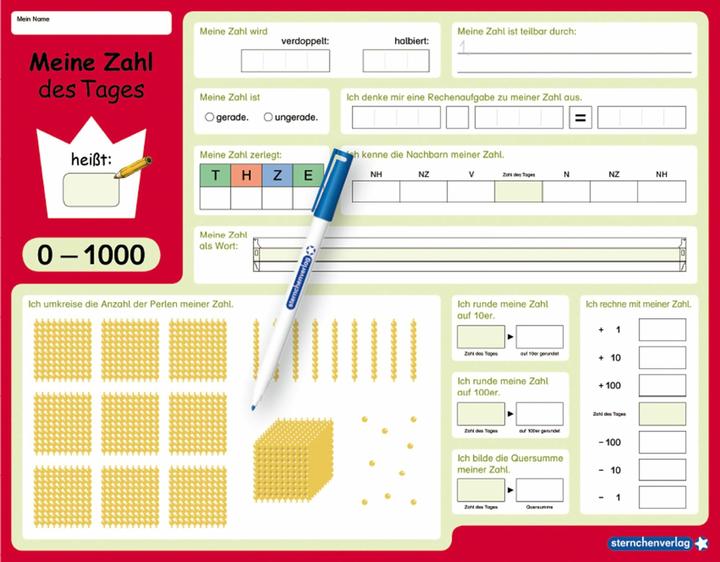 Produktbild Meine Zahl des Tages 0-1000 - wiederbeschreibbare Lerntafel mit Stift - Mathematik (Deutsch)