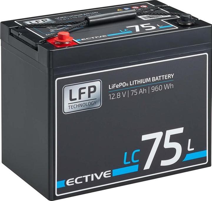 Image du produit Ective Batterie au lithium 12V 75Ah LiFePO4 Batterie d'alimentation BMS Camping-car (12 V, 75 Ah)
