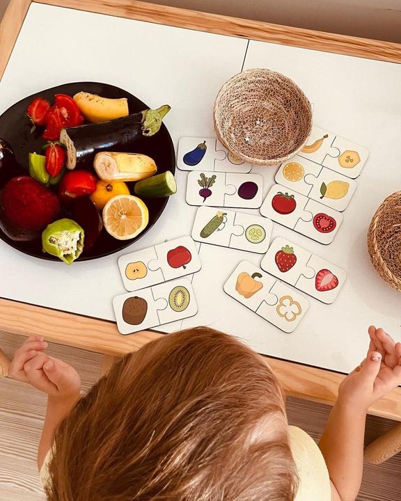 Image du produit Activity Board Puzzle en bois de fruits et légumes, puzzle de 2 pièces, matériel éducatif, cartes pour (20 pièces)