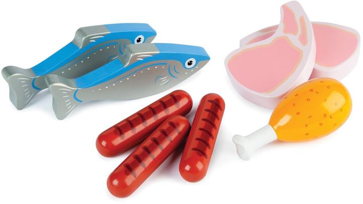 Bigjigs Tidlo houten speelvoer vlees en vis in doos, 8 stuks.