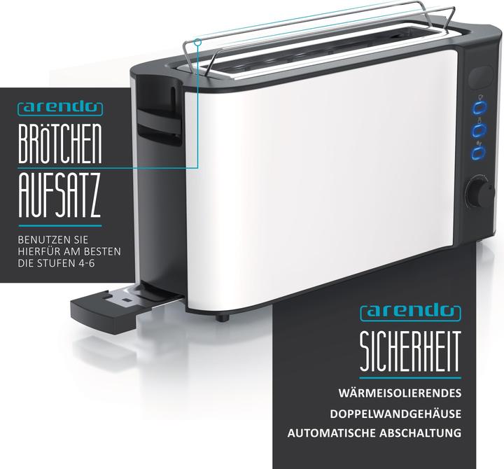 Produktbild Arendo Toaster Edelstahl 2 Scheiben Langschlitz, Doppelwand, Brötchenaufsatz, Display mit Restzeitanzeige