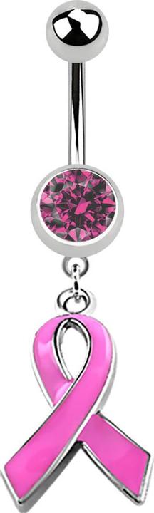 Image du produit Star Piercing Banane argentée avec deux boules de cristal et noeud rose (Acier chirurgical 316L, sans laiton)