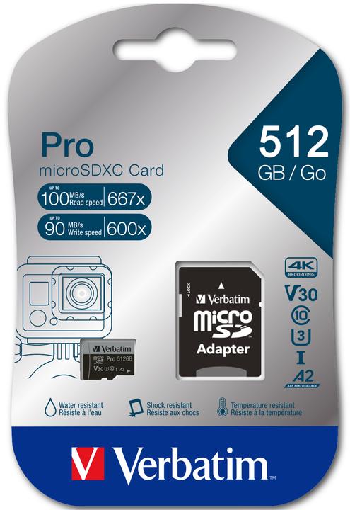 Immagine prodotto Verbatim Pro (512 GB, microSDXC, U3, UHS-I)