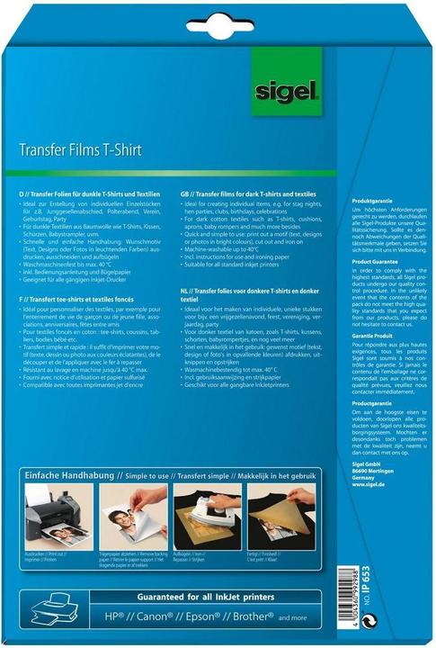 Image du produit Sigel Films de transfert InkJet pour T-shirts (250 g/m², 6 x)