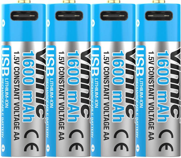 Vinnic Rechargeable Battery AA USB-C 1600mAh 4pcs incl. Case&Charging Cable (4 pcs., AA, 1600 mAh)