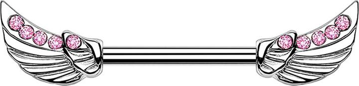 Immagine prodotto Star Piercing Barbell silber Engelsflügel Kristall pink (Acciaio chirurgico 316L, Ottone)