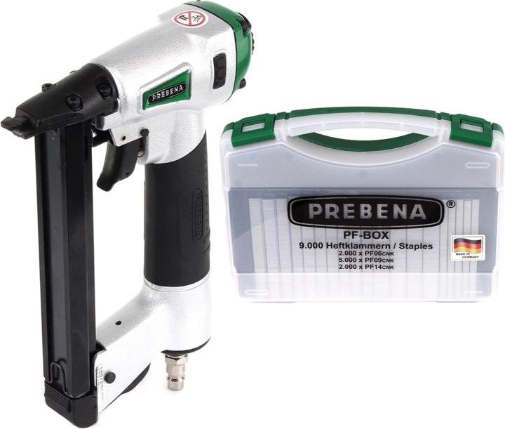Produktbild Prebena DNPF16 Luftdruck Druckluftnagler Drucklufttacker + PF-BOX Heftklammern 9.000 Stk