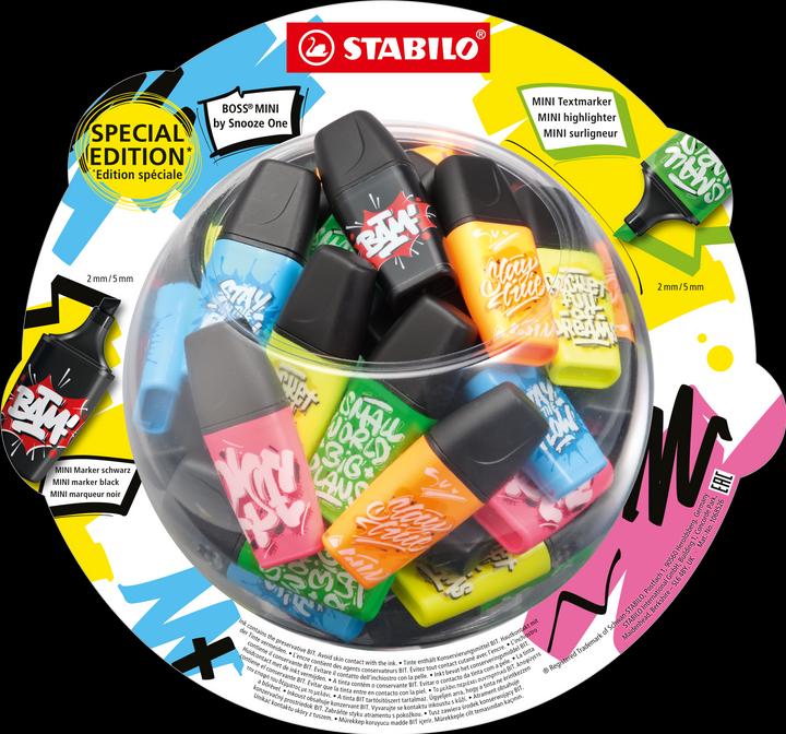 Produktbild STABILO Textmarker BOSS MINI by Snooze One, 50er Bonbonglas (Mehrfarbig, 50 x)