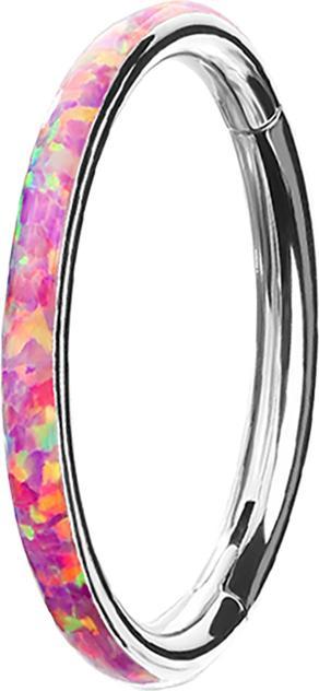 Produktbild Star Piercing Micro Segmentring klappbar silber seitlich Opal streifen pink (ohne Messing, Titan G23)