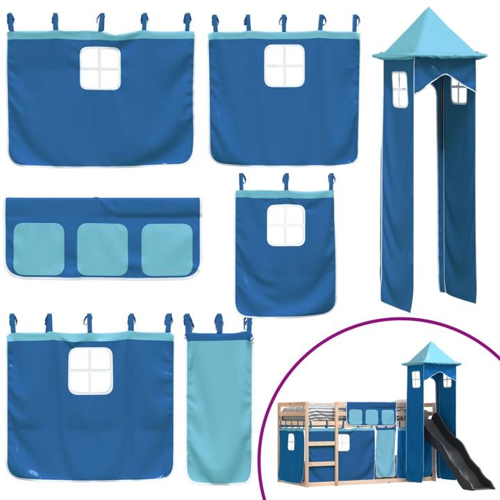 Produktbild VidaXL Etagenbett mit Rutsche und Gardinen (90 x 200 cm)