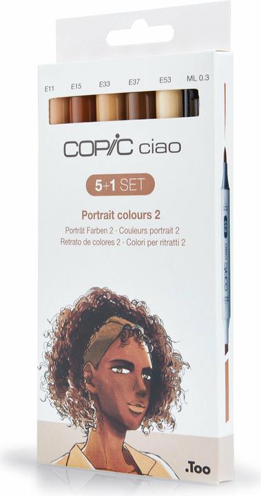 Actual product image Copic Marker ciao, 5+1 Set "Portrait 2 (Beige, Sand brown, Sepia, Brown, 0.30 mm, 6 x)