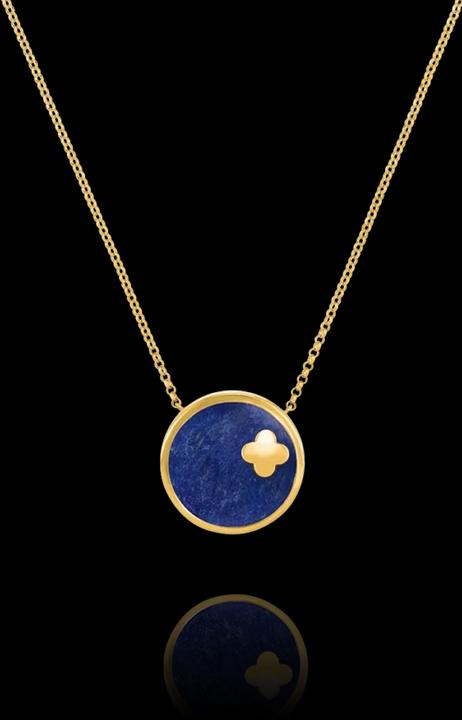 Charles Garnier LEGENDE-Halskette mit rundem Anhänger und Kleeblatt aus Goldsilber und Lapislazuli (Silber)