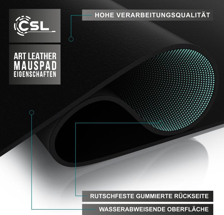 Actual product image CSL Mouse pad, mouse mat XXL, elegant leather look, desk pad 900 x 400 mm, black with logo (XXL)