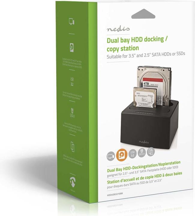 Produktbild Nedis Festplatten-Dockingstation | USB 3.2 Gen1 | USB Type-A | 2 Festplatten | 2.5 / 3.5 " | USB 3.2