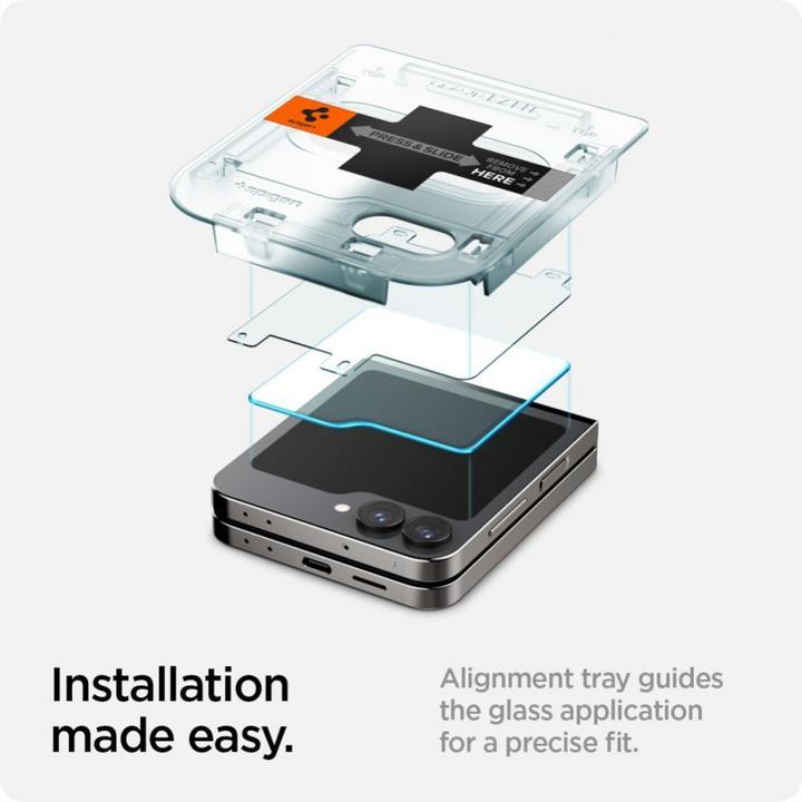 Actual product image Spigen EZ Fit Tempered Glass Clear Screen Protector Samsung Galaxy Z Flip 6 2-Pack (2 Piece, Samsung Galaxy Z Flip6)