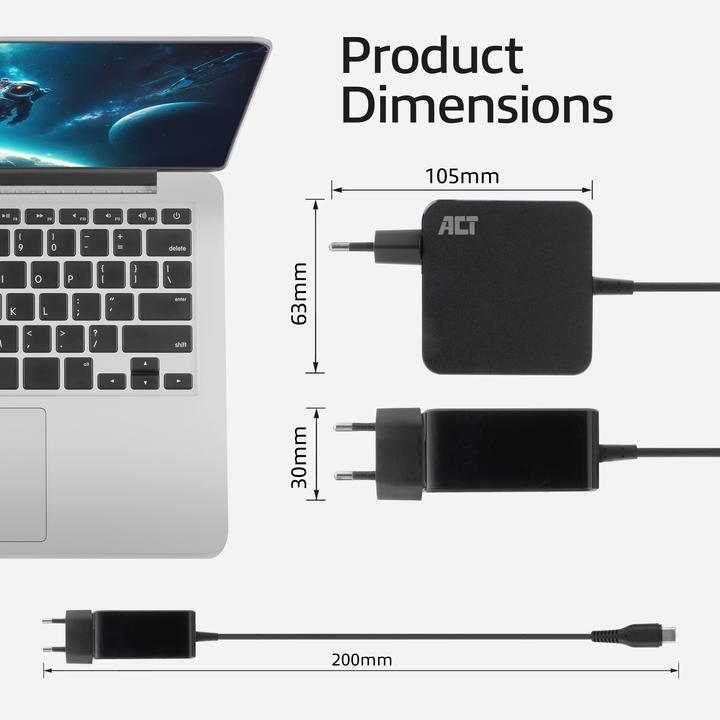 Produktbild USB-C laptop wall charger 65W with Power Delivery profiles, 2 meters (65 W)