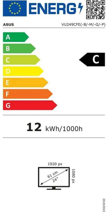Label énergétique ASUS Eye Care VU249CFE-G 60.45cm (16:9) FHD HDMI (1920 x 1080 pixels, 23.80")