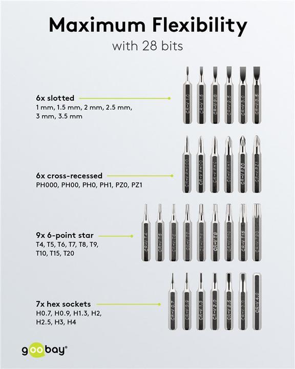 Produktbild Goobay Präzisionsschraubendreher-Set, 37-teilig, in Plastikbox (Torx (TX), Pozidriv-Kreuzschlitz (PZ), Phillipps-Kreuzschlitz (PH), Hex)