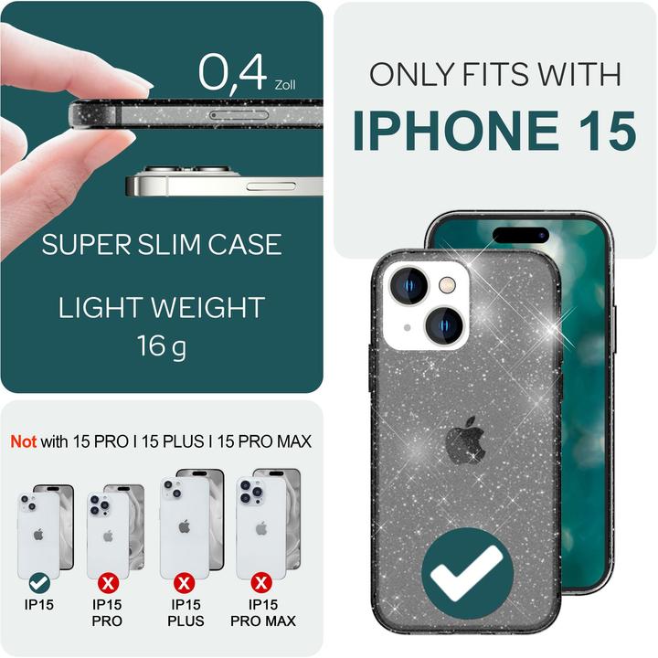 Produktbild Nalia Klare Glitzer Silikon Hülle (Apple iPhone 15)