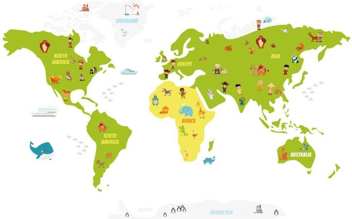 Image du produit Trenddeko Carte du monde amusante pour enfants (120 x 76 cm)