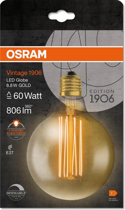 Produktbild Osram Vintage 1906 Led Classic Slim Filament Globe (E27, 8.80 W, 806 lm, 1 x, F)