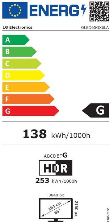 Energy Label LG OLED65GX6 (65", OLED, 4K, 2020)