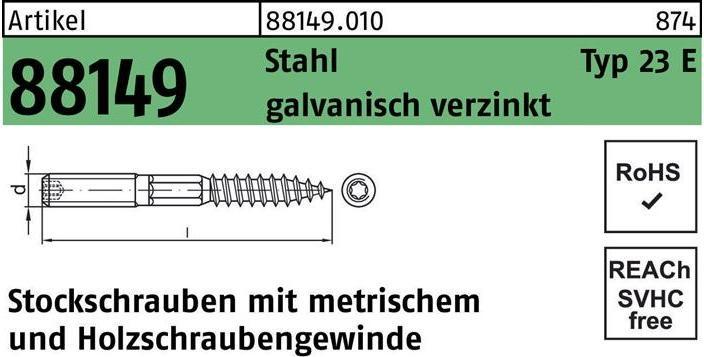 Produktbild Stockschraube R 88149 Typ 23 E M 12 x 200 Stahl galvanisch verzinkt Stahl (50 Stk.)