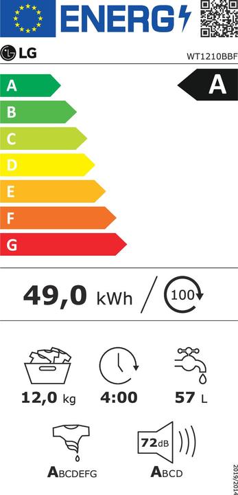 Label énergétique LG Waschturm Wt1210bbf