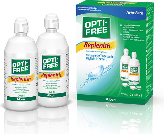 Actual product image Opti Free Replenish, contact lens care solution, 2x300 ml (All in One solution, 600 ml)
