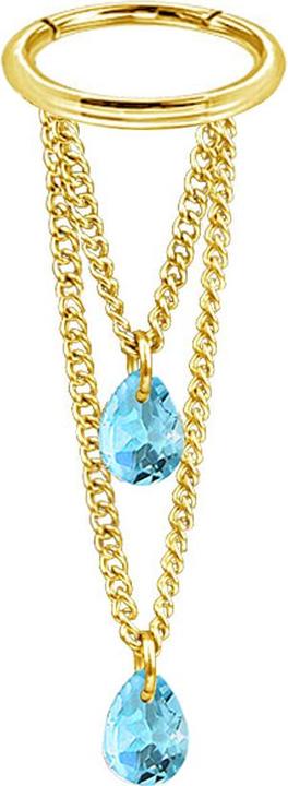 Produktbild Star Piercing Micro Segmentring klappbar vergoldet Anhänger waagerecht zwei Ketten zwei Ovale Kristalle aqua (ohne Messing, Chirurgenstahl 316L)