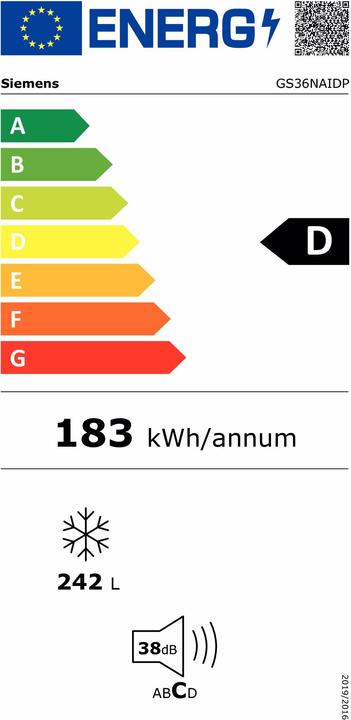 Energy Label Siemens GS36NAIDP (Stand-alone, 242 l)