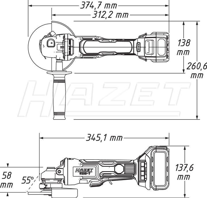 Actual product image HAZET Cordless right-angle grinder set ∙ 3 pieces 9233-7 ∙ Number of tools: 3 (125 mm)