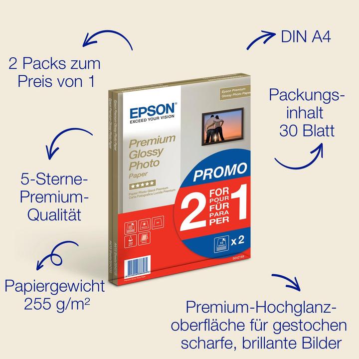 Produktbild Epson Premium Glossy (255 g/m², A4, 30 x)