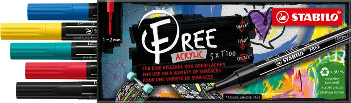 Produktbild STABILO FREE Acrylic Acrylmaker (Turquoise, Yellow, Blue, Black, Red, 2 mm, 5 x)